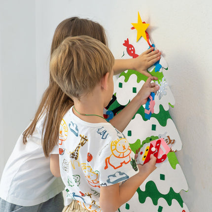 Árbol de Navidad de Fieltro con 32 Piezas + Luces LED – Decoración Educativa para Niños