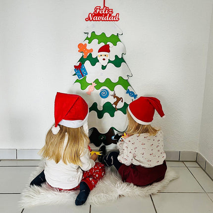 Árbol de Navidad de Fieltro con 32 Piezas + Luces LED – Decoración Educativa para Niños